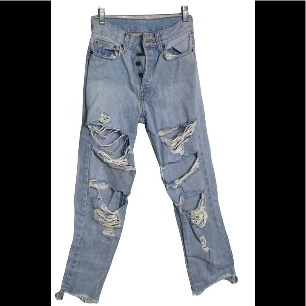 Carmar Emelia Light Wash High Waist Buttons Fly Distressed crop Denim Jeans 25